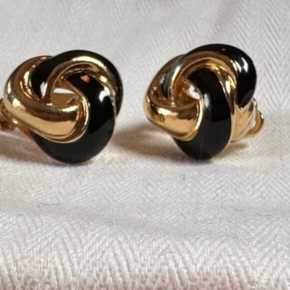 Gold Metal Givenchy Black & Gold Vintage Earrings - Picture 1 of 4